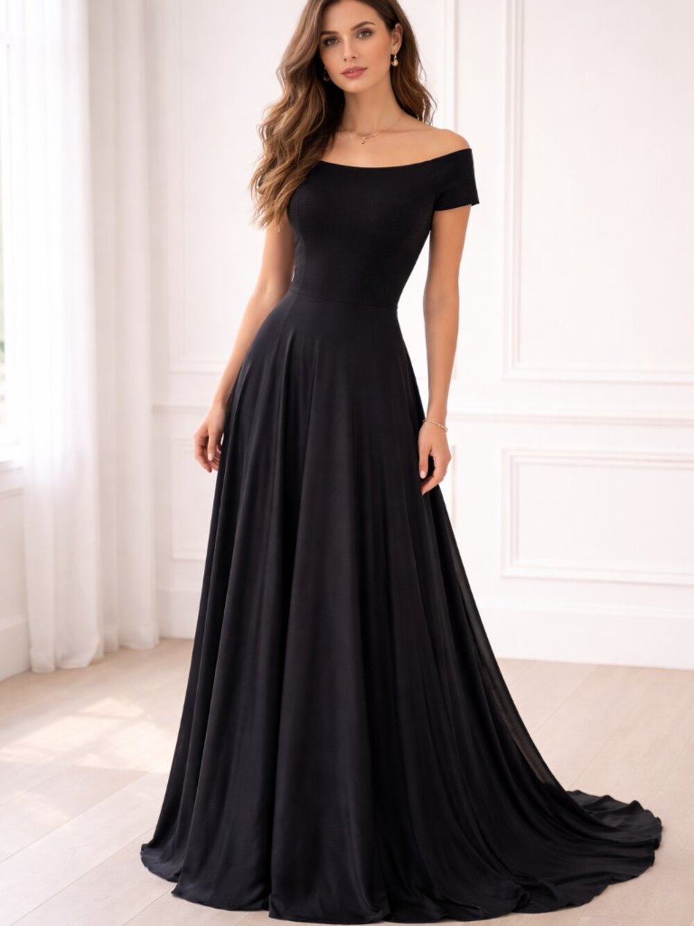 Heidi Weisel Cashmere Silk Gown Black Off Shoulder Evening Dress Size 12